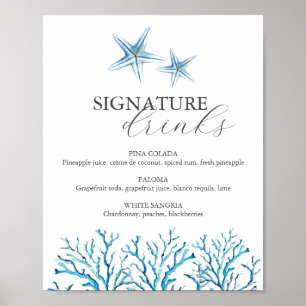 Beach Wedding Bar Sign Watercolor Starfish
