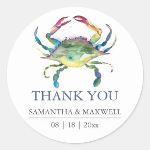 Beach Wedding Blue Crab Thank You Favour Classic Round Sticker