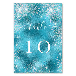 Beach wedding blue Silver Table Number