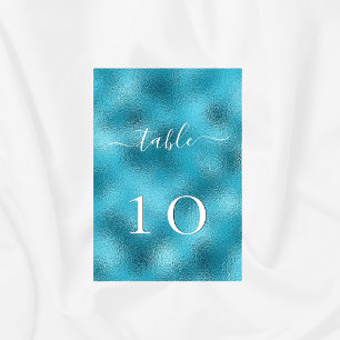 Beach wedding blue turquoise script table number