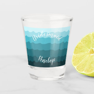 Beach Wedding Blue Waves Bridesmaid with Name Shot Glass