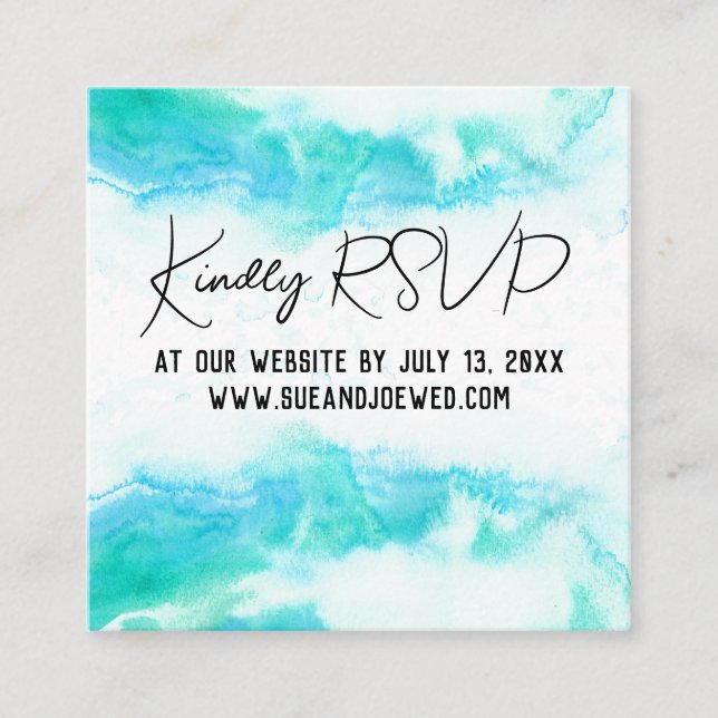 Beach Wedding Blue Waves Mini Website Enclosure Ca Card (Front)