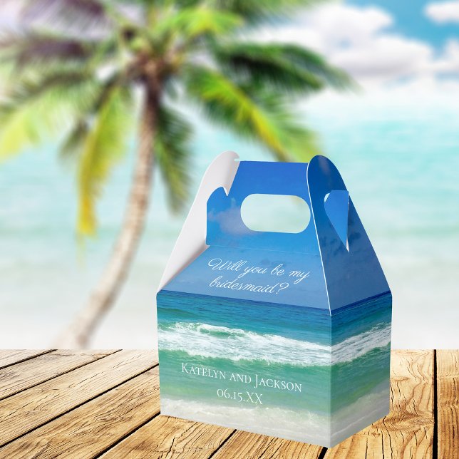 Beach Wedding Blue Waves Will You Be My Bridesmaid Favour Box (Creator Uploaded)