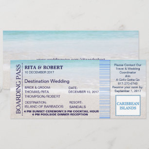 Beach Wedding Boarding Pass Ticket-Destination Invitation