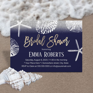 Beach Wedding Bridal Shower Navy Blue Seashells Invitation