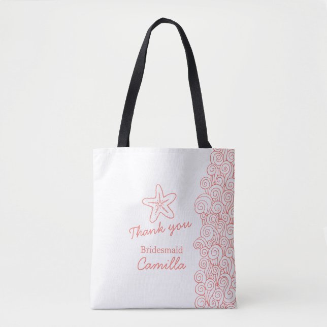 Beach wedding bridesmaid customised favour tote bag (Front)