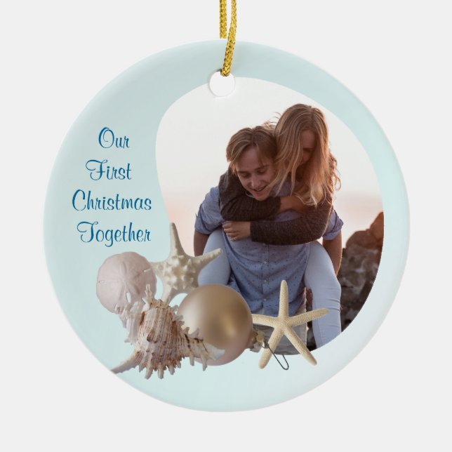 Beach Wedding Christmas Ceramic Tree Decoration (Front)