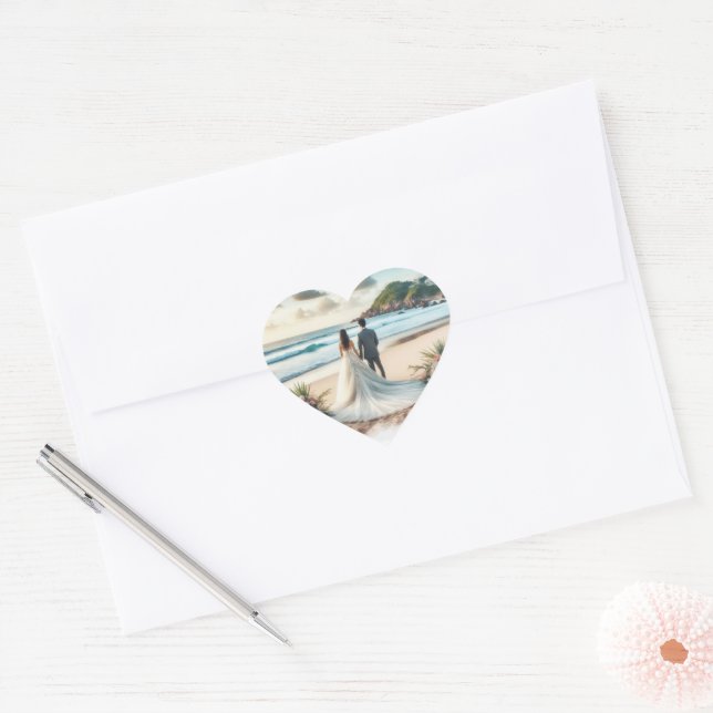 Beach Wedding Couple Heart Sticker (Envelope)