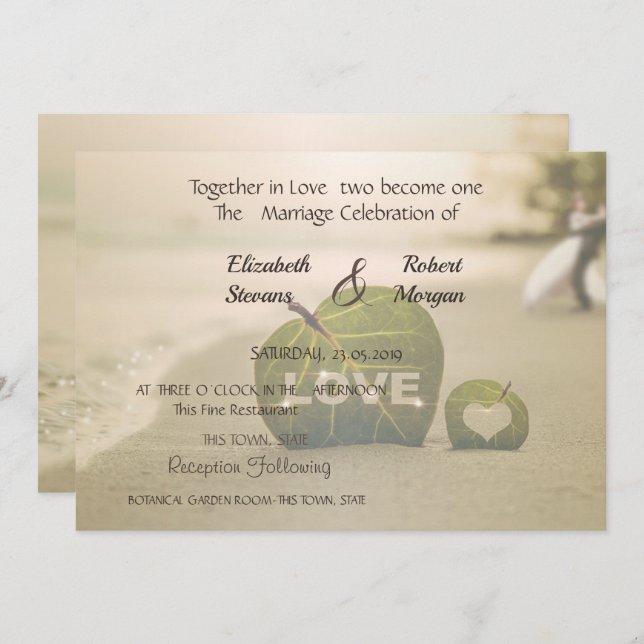 Beach  Wedding Couple, Love  Invitation (Front/Back)