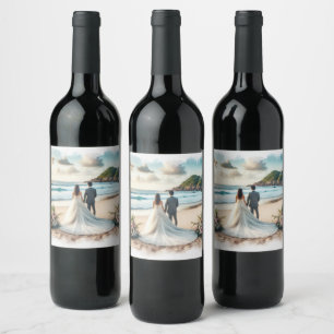 Beach Wedding Couple Wine Label