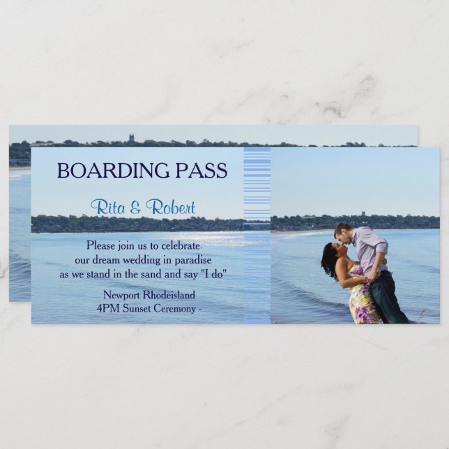Beach Wedding | Couples Boarding Pass Ticket- Invitation (Front/Back)