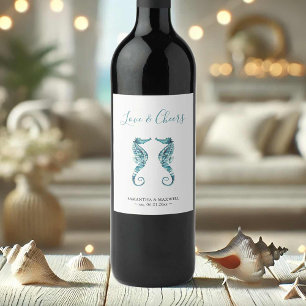 Beach Wedding Custom Wine Bottle Labels Seahorses