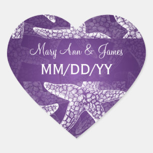Beach Wedding Date Starfish Purple Heart Sticker