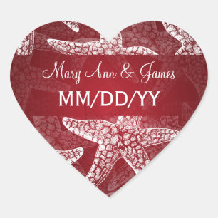 Beach Wedding Date Starfish Red Heart Sticker