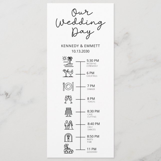 Beach Wedding Day Timeline Flat Program (Front)
