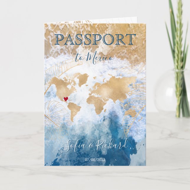 Beach Wedding Destination Passport World Map  Invi Invitation (Front)