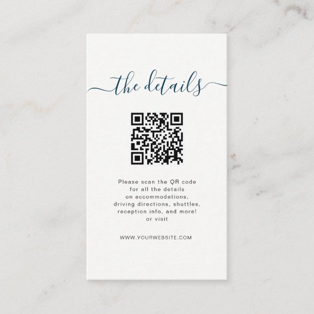 Beach wedding details card with QR code (Front)