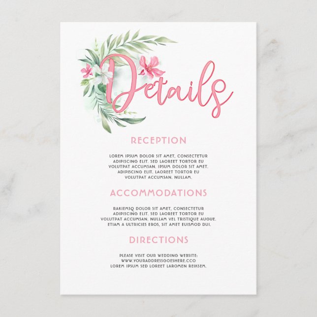 Beach Wedding Details Information Guest Enclosure Card (Front)
