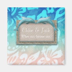 Beach Wedding Dolphin Hibiscus Flowe Save the Date Magnet