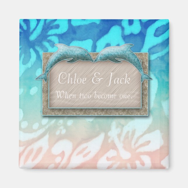 Beach Wedding Dolphin Hibiscus Flowe Save the Date Magnet (Front)