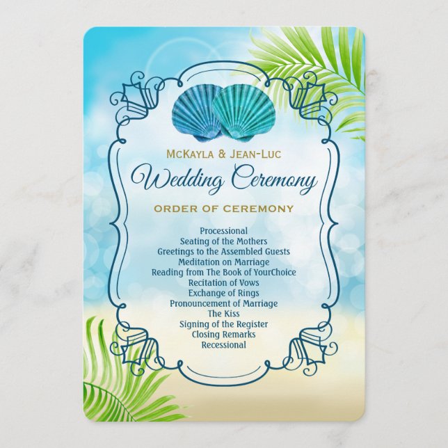 Beach Wedding Entourage Order of Ceremony Day Of Program (Front)