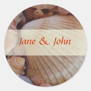 Beach Wedding Envelope Seals:  Multiple Seashells Classic Round Sticker