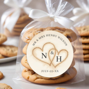 Beach Wedding Favor Stickers with Sand Hearts