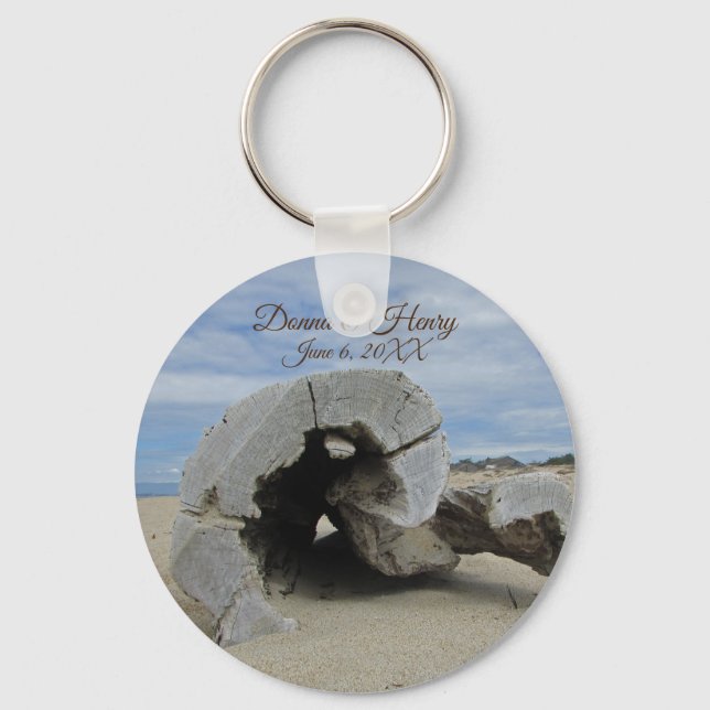 Beach Wedding Favour Pretty Driftwood Photo Ocean Key Ring (Front)