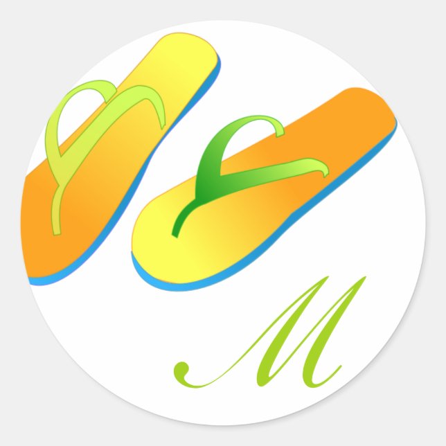 Beach Wedding Favour Stickers Flip Flops Monogram (Front)