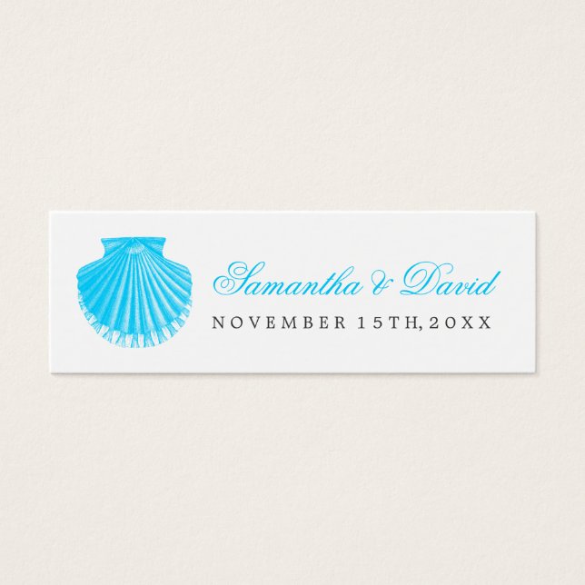 Beach Wedding Favour Tag Scallop Shell Turquoise (Front)