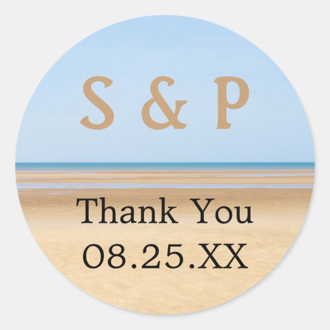 Beach Wedding Favour Thank You Personalised Sticke Classic Round Sticker (Front)
