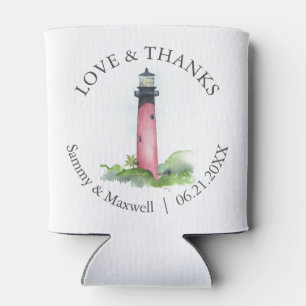 Beach Wedding Favour Watercolor Lighthouse Can Cooler