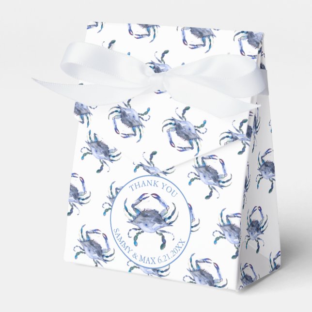 Beach Wedding Favours | Blue Crab on White Favour Box (Front Side)