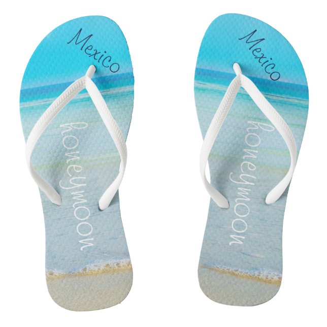 Beach Wedding | Flip Flops | Bride Name | Ocean (Footbed)