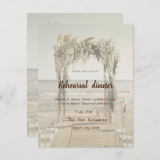 Beach Wedding Floral Arch Rehearsal Dinner  Invitation (Front/Back)