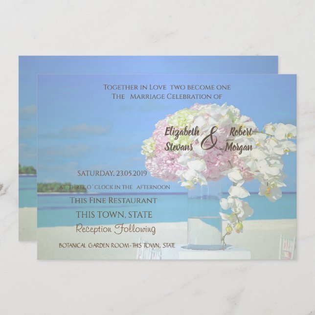 Beach  Wedding Floral Invitation (Front/Back)