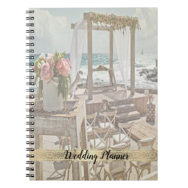 Beach Wedding Floral Retro Arbor, Lace Notebook (Front)