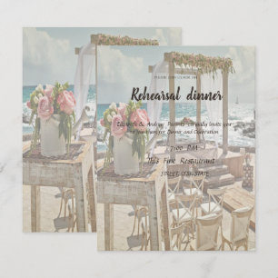 Beach Wedding Floral Retro Arch Rehearsal Dinner Invitation
