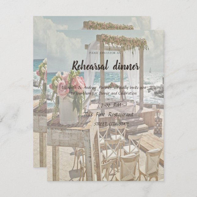 Beach Wedding Floral Retro Arch Rehearsal Dinner  Invitation (Front/Back)
