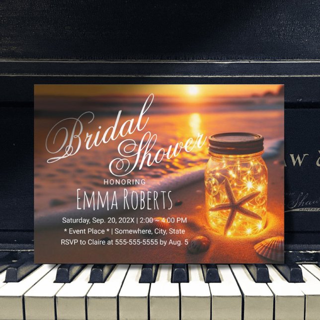 Beach Wedding Glowing Mason Jar Bridal Shower Invitation (Creator Uploaded)