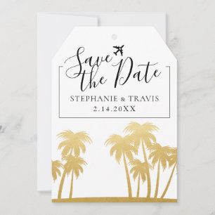 Beach Wedding Gold Palm Luggage Tag Save the Date