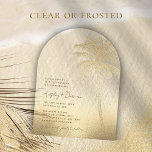 Beach Wedding Gold Sand Palm Tree Arch Boho Acrylic Invitations<br><div class="desc">Beach Wedding Faux Gold Sand Glitter Palm Tree Arch Boho Acrylic Invitation</div>