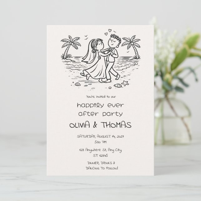 Beach Wedding Happily Ever After Celebration Invitation (Standing Front)