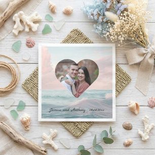 Beach Wedding Heart Photo Napkin