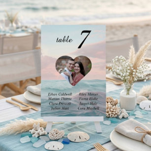 Beach Wedding Heart Photo Table Number