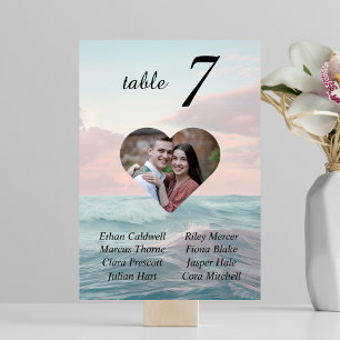 Beach Wedding Heart Photo Table Number