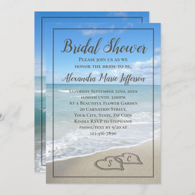 Beach Wedding Hearts in the Sand Bridal Shower Invitation (Front/Back)
