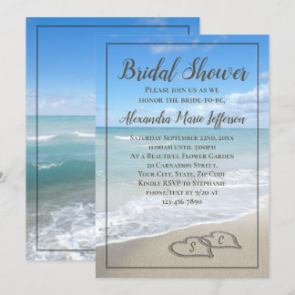 Beach Wedding Hearts in the Sand Bridal Shower Invitation