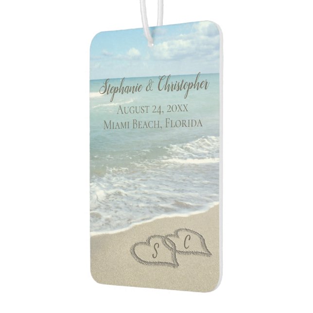 Beach Wedding Hearts in the Sand Elegant Car Air Freshener (Left)