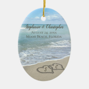 Beach Wedding Hearts in the Sand Elegant Ceramic Ornament